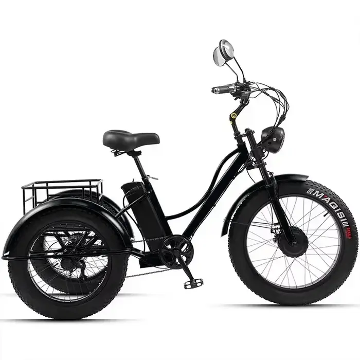 Tricycle électrique puissant à 3 roues et pneus larges pour adultes, deux places, 750W, pour la mont