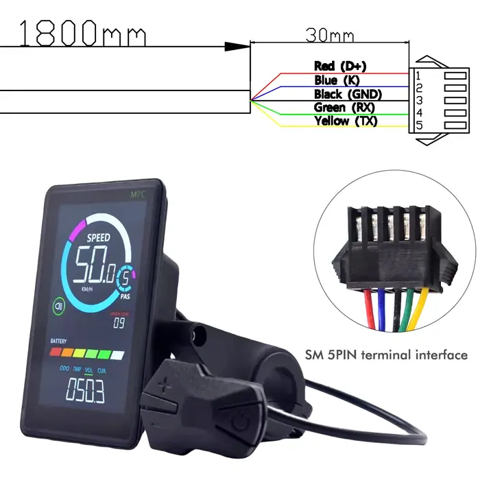 M7C-2 vélo électrique UART2 LCD affichage compteur 24 V-60 V E Scooter panneau LCD avec USB UART