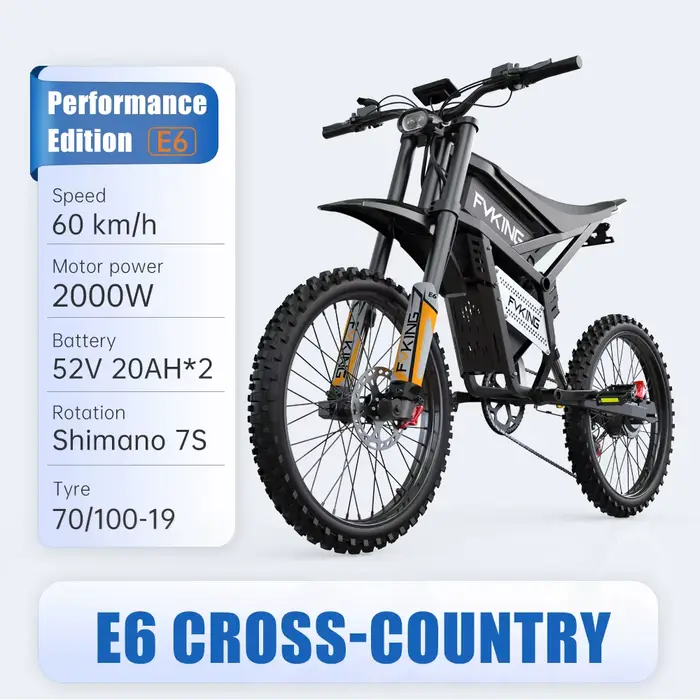 FVKING E6 vélo électrique adulte moteur de crête 2000W, équipé de 2 piles 52V35AH, moto électrique t