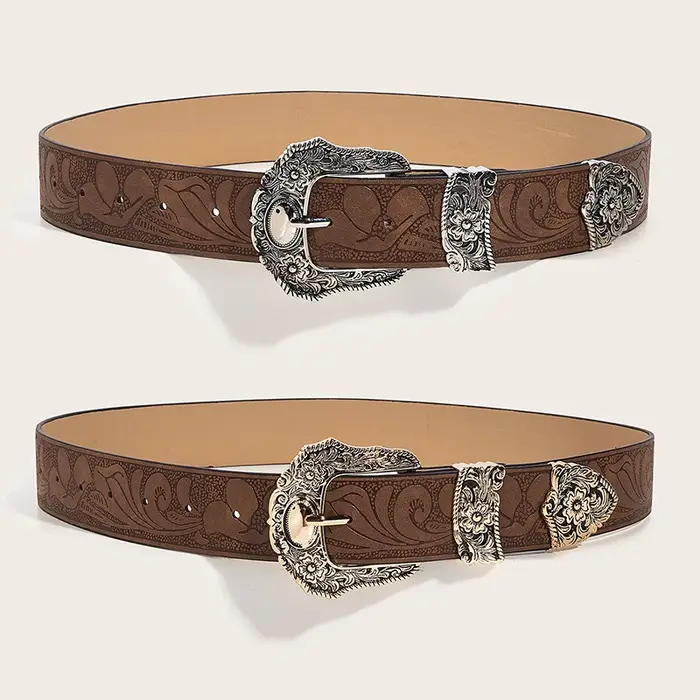 Ceinture Vintage en cuir PU marron occidental pour femme, ceinture de taille Cowgirl avec boucle en