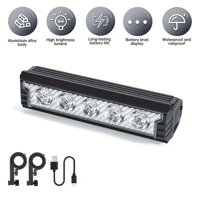 Kit de conversion de vélo électrique avec phare haute puissance rechargeable, barre d'éclairage LED 