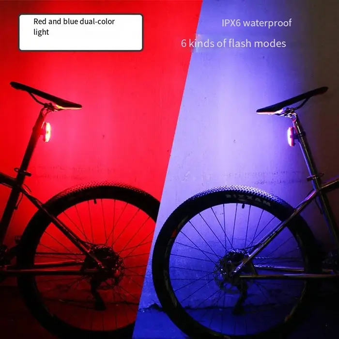 Feu arrière de vélo - Feu de vélo 5 modes rouge/bleu
