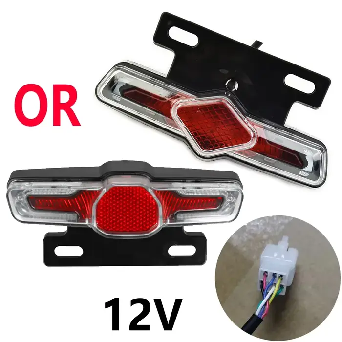 Feu arrière de frein de vélo électrique 12V/36V-60V, avec clignotant, lampe de support arrière, lumi