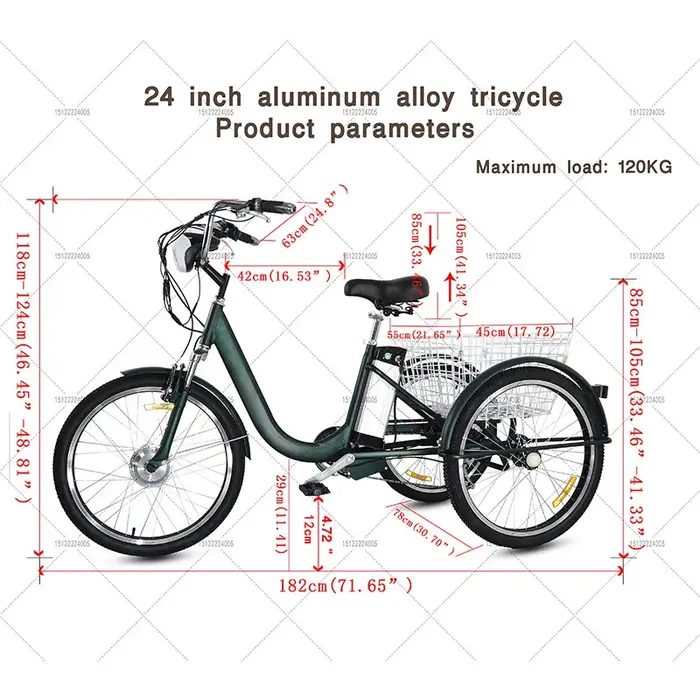 Tricycle électrique pour adultes de 24 pouces