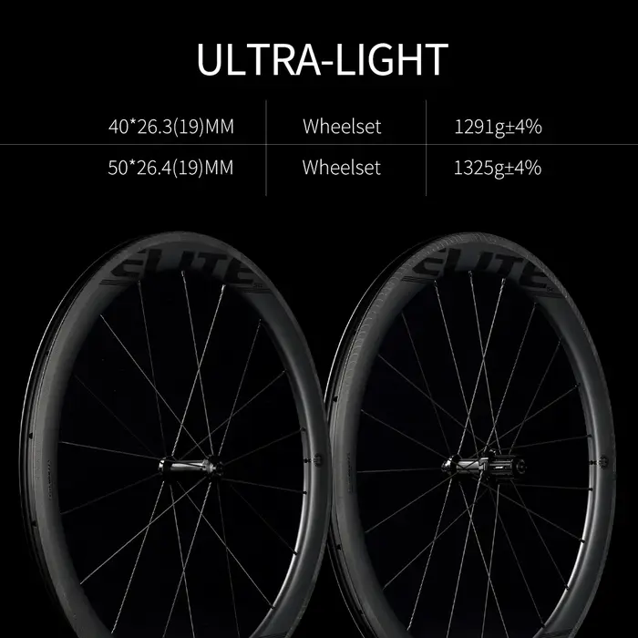ELITEWHEELS EDGE – paire de roues ultralégères en carbone 1291g pour vélos de route