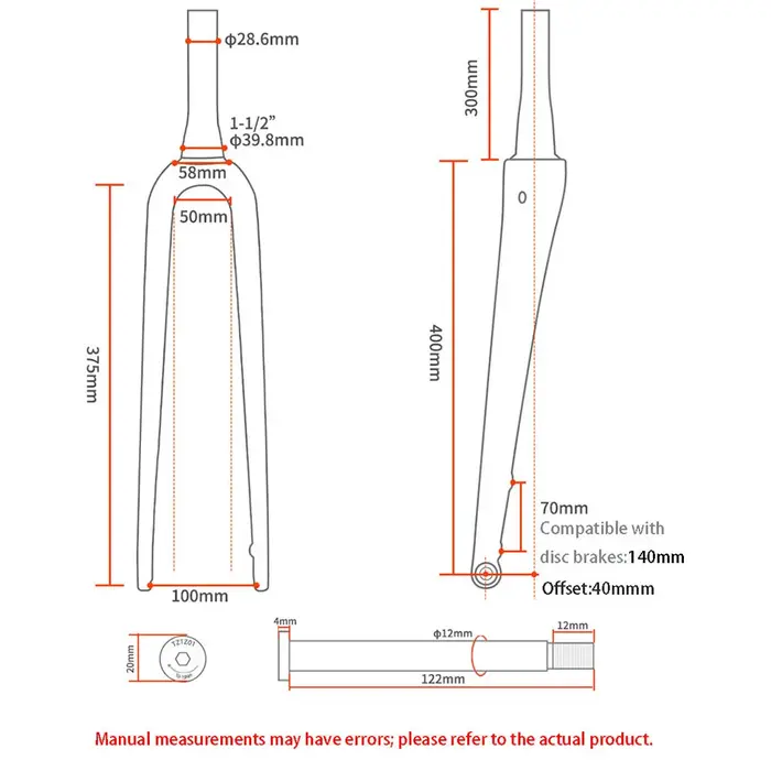 TOSEEK vélo fourche avant en Fiber de carbone gravier