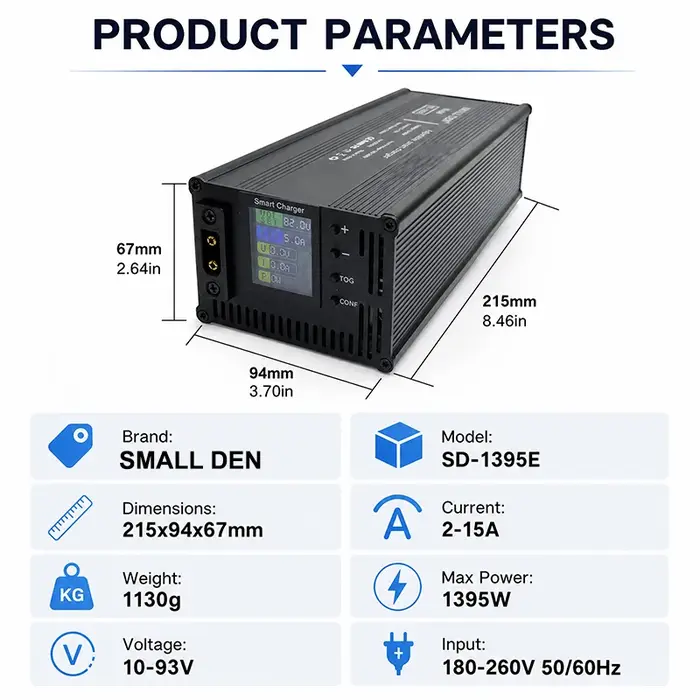 Chargeur intelligent double réglable 10-93V 10A 15A 20A avec écran LCD 1860W