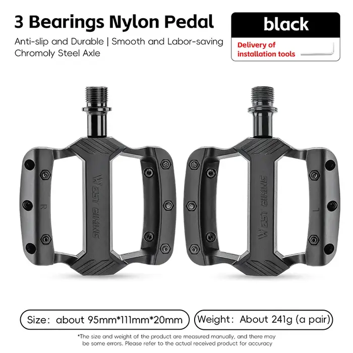 WEST BIKING – pédales de vélo en Nylon à 3 roulements, légères et durables, antidérapantes, pour vtt