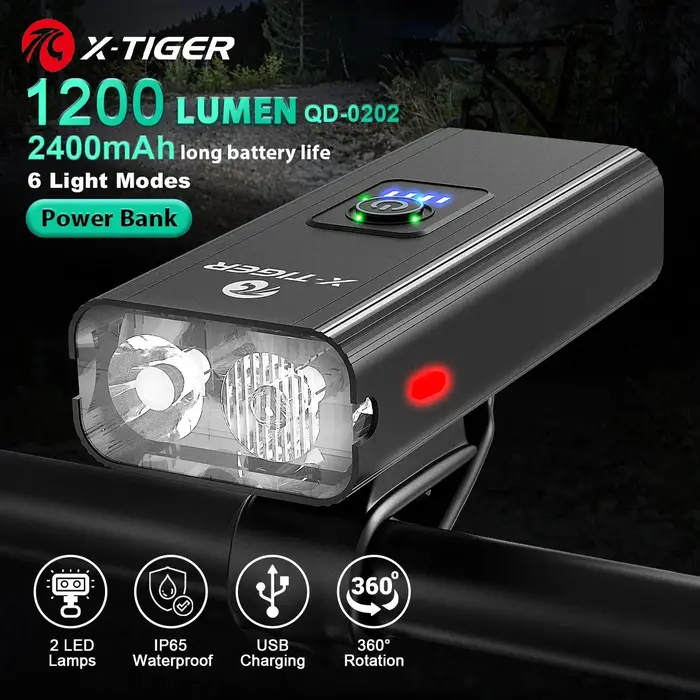 X-TIGER ensemble de feux de vélo feu avant avec feu arrière lampe de poche Rechargeable USB 6 Modes 