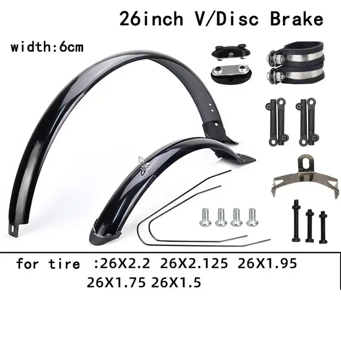 Set de garde-boue avant et arrière en aluminium et plastique technique pour vélo de route VTT et vélo pliant 700C 26 27.5 29 pouces avec double renfort et support réglable