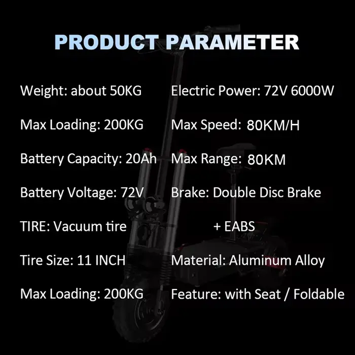 Scooter électrique pour adultes, vitesse maximale 85-90 km/h, 30 Ah, moteurs puissants 6000 W, pneus tout-terrain 11 pouces, e-scooter