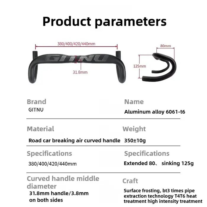 Guidon de vélo de route en alliage d'aluminium