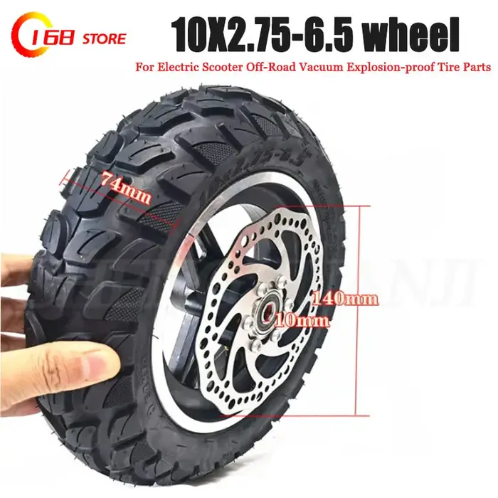 Roue de 10 pouces 10x2.75-6.5 + disque de frein pour trottinette électrique