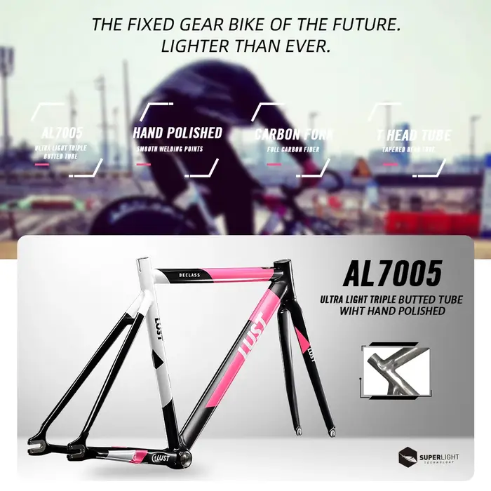 Cadre de vélo de route en alliage aluminium AL7005 avec fourche en carbone Lexon ultra léger pour vélo fixe ou vitesse unique blanc rouge