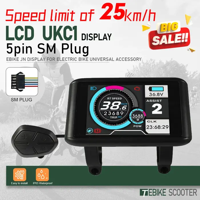 Écran couleur pour vélo électrique UKC1 24V36V48V60V72V UART2, panneau LCD pour trottinette électriq