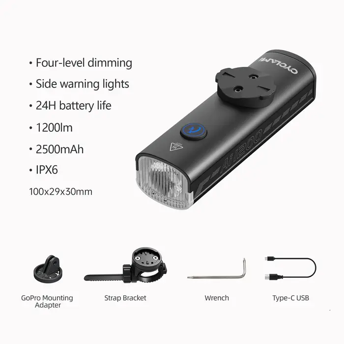 CYCLAMI AI-1200 phare de vélo vtt vélo de route AI 1200 Lumens lampe avant nuit cyclisme lampe de po