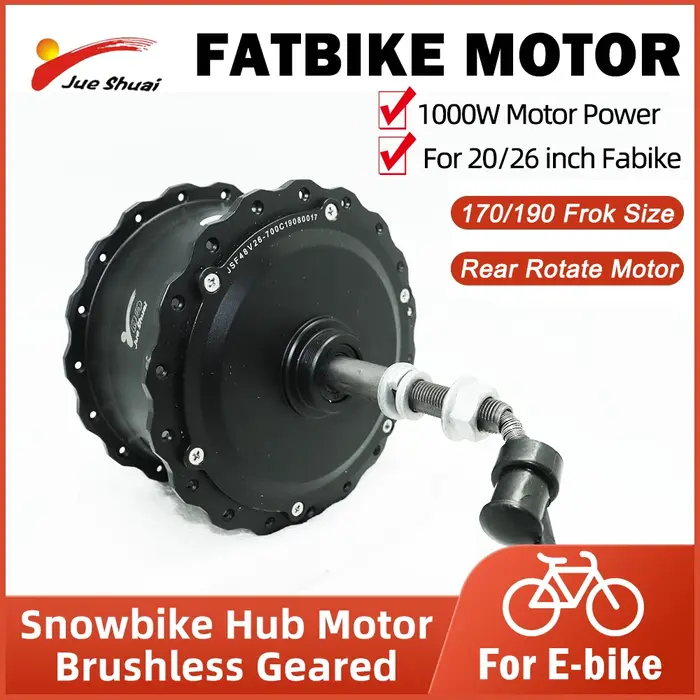 Gros moteur 48V 1000W moteur de roue libre arrière à engrenage sans brosse pour gros vélo électrique neige e-bike 170mm 190mm taille de fourche 20 "26" pneu