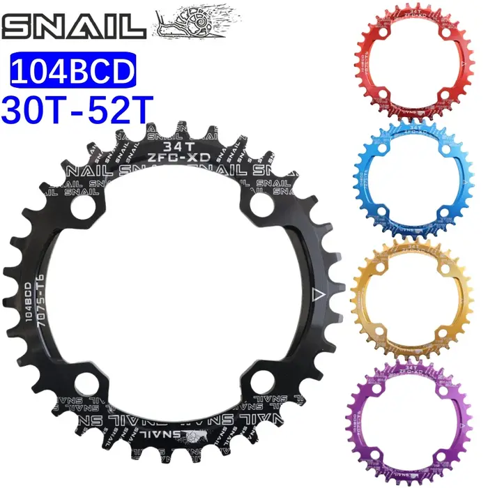 Plateau de chaîne Snail Round 104BCD 30T 34 36 38t 40t 42t 44t 46t 48t 50t 52t 8s-12s VTT Narrow Wid