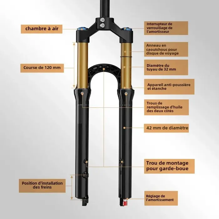 Fourche de vélo à suspension pneumatique réglable