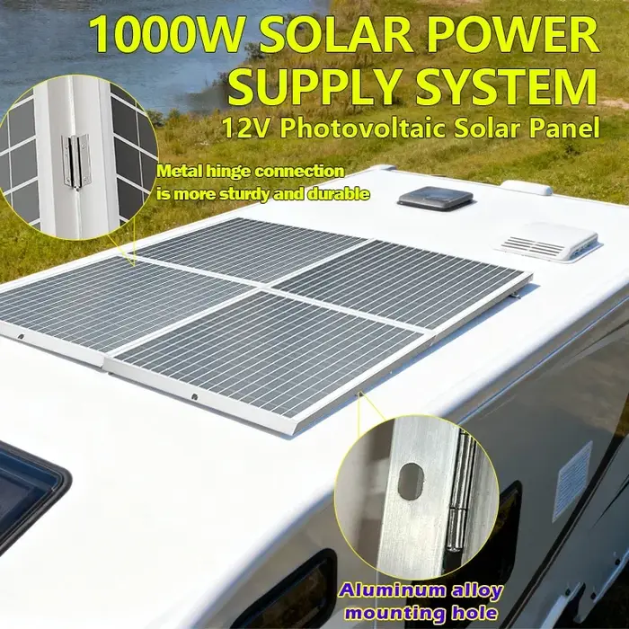 Panneau solaire pliable 1000W avec sortie 12V pour usage domestique