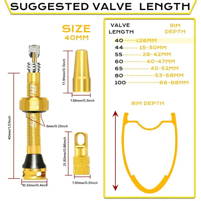 BUCKLOS – Valve de jante de vélo Tubeless 40/44/55/60/65/80/100mm F/V