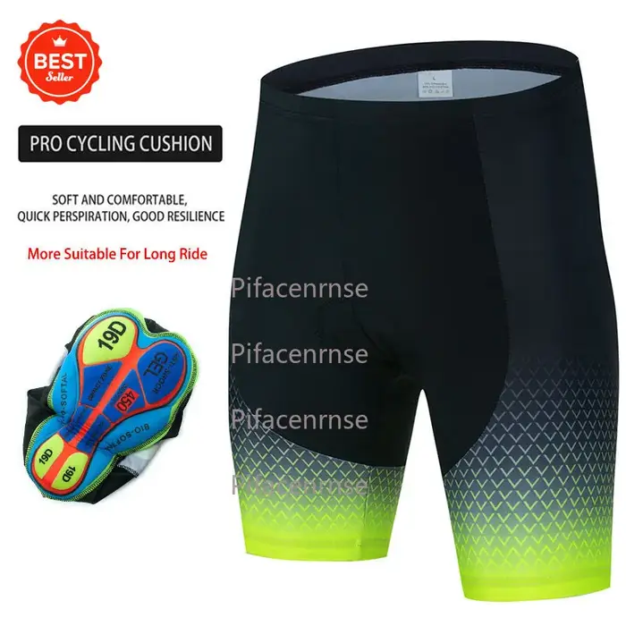 Shorts de cyclisme 19D avec rembourrage en gel antidérapant pour hommes