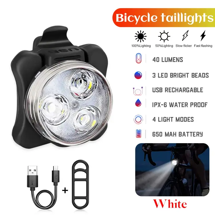 Lumiere led velo Lampe frontale de bicyclette à 3 Led, Rechargeable par Usb, lumière de bicyclette a
