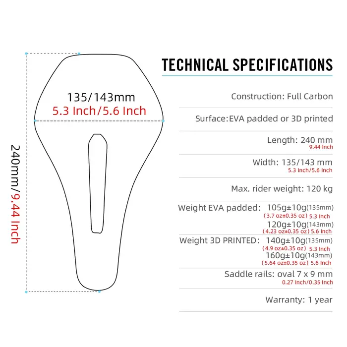 Selle de vélo imprimée en 3D ultralégère en carbone pour VTT