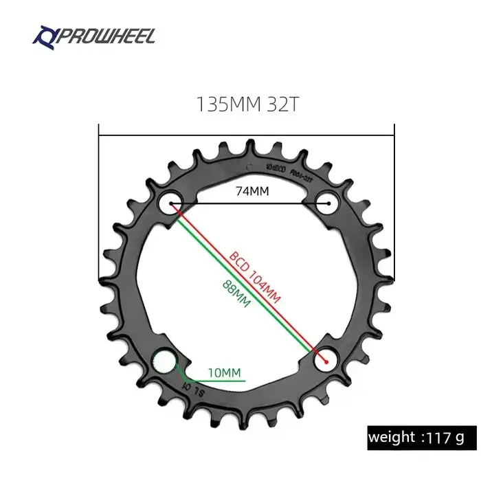 Plateau de pédalier PROWHEEL MTB Narrow Wide 32-40T 104BCD pour vélo de montagne à vitesse unique, a
