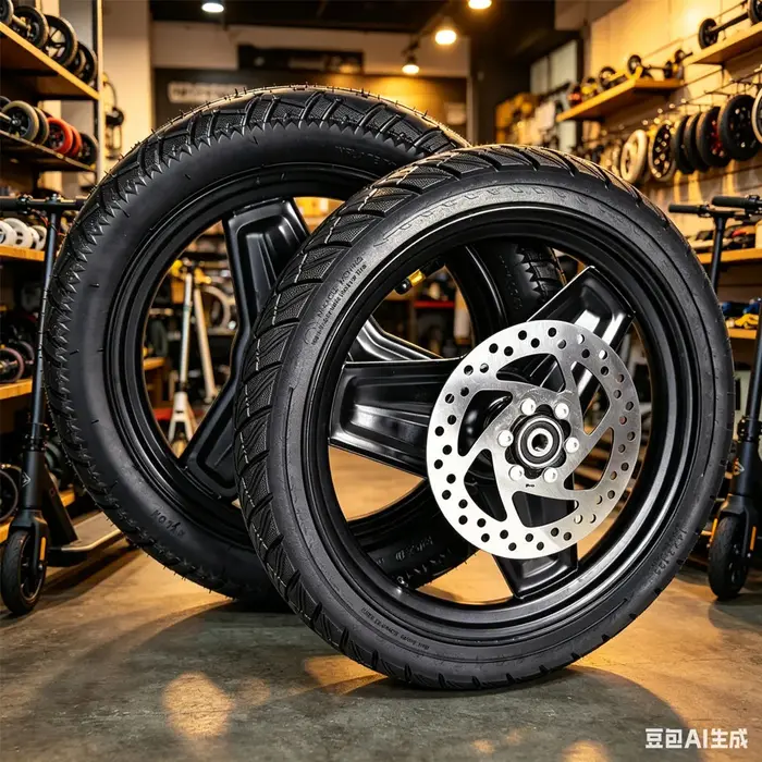 Roue avant de trottinette 14 pouces 14x2.125 avec pneu plein sous vide et moyeu en fer