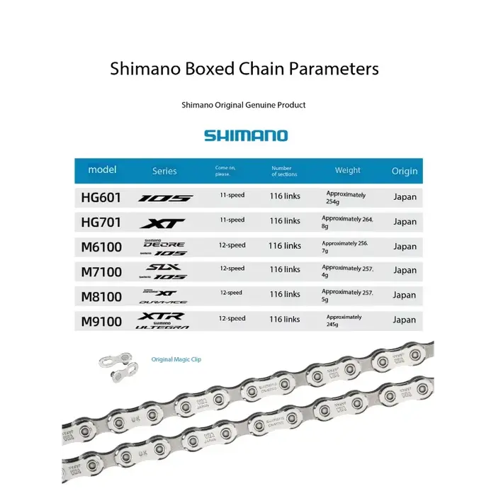 Chaîne SHIMANO 105 UT XT HG601 HG701 HG901 M6100 M7100 M8100 11/12 vitesses en boîte