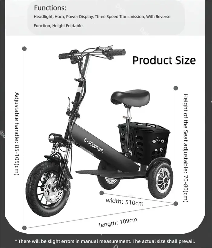 Mini Tricycle électrique pliable pour femme avec siège pour tout-petits