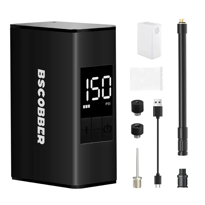 BSCOBBER Mini compresseur d'air pompe de cyclisme pour pneus de VTT gonfleur de pneu de vélo Portable avec jauge numérique 150PSI gravier