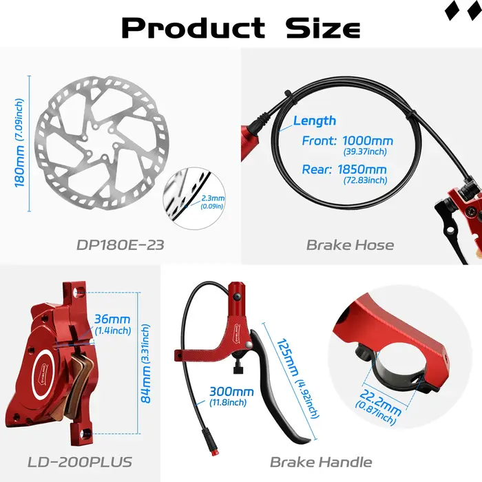 DYISLAND LD-200Plus 2 pistons e-bike frein à disque hydraulique droit arrière gauche