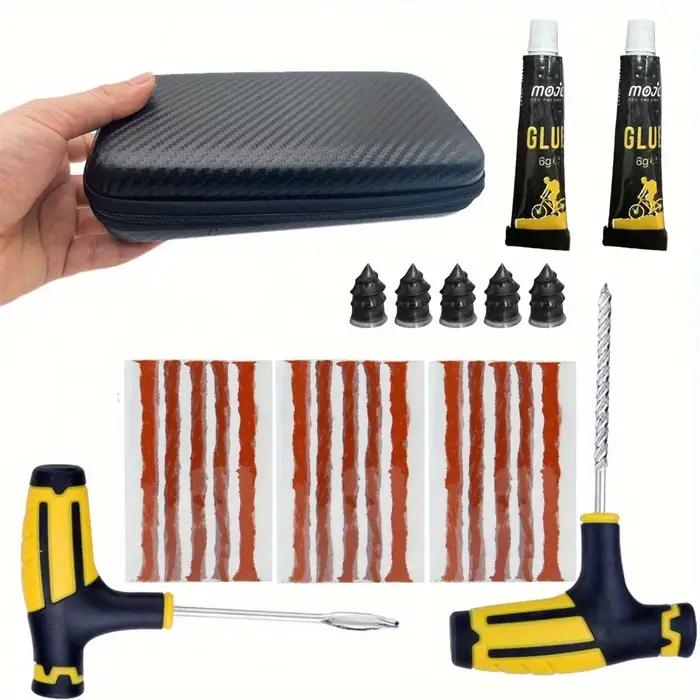 Kit de réparation de pneus d'urgence – Colle robuste et bandes de caoutchouc pour la fixation de crevaison plate sur