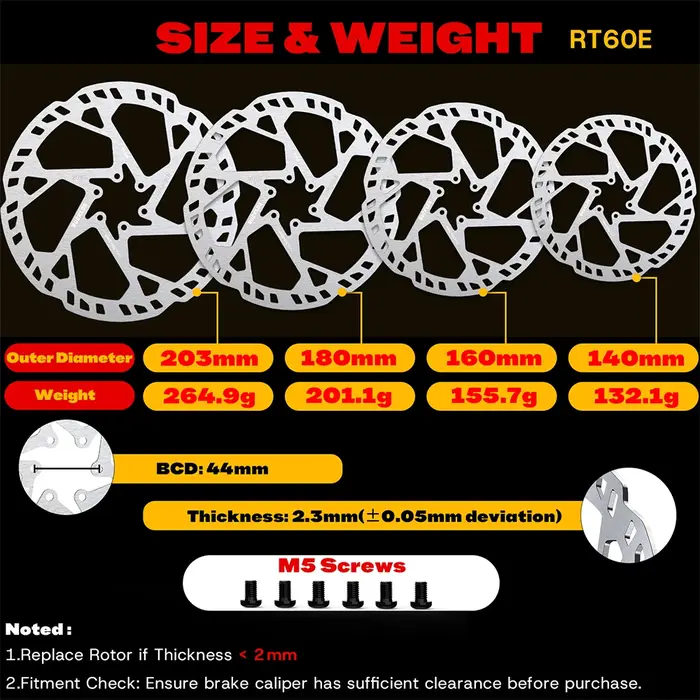 Disque de frein de vélo 140/160/180/203MM pour VTT