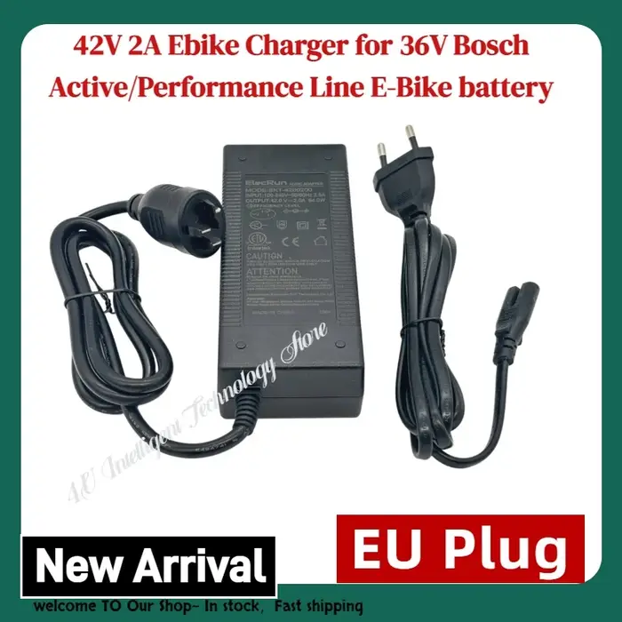 Chargeur de vélo électrique Elecrun 42V 2A compatible avec les batteries Bosch Active/Performance Line 36V pour vélos électriques