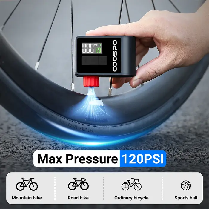 COOSPO Mini pompe à Air électrique gonfleur numérique Portable 120PSI 500mAh vtt accessoires de vélo de route