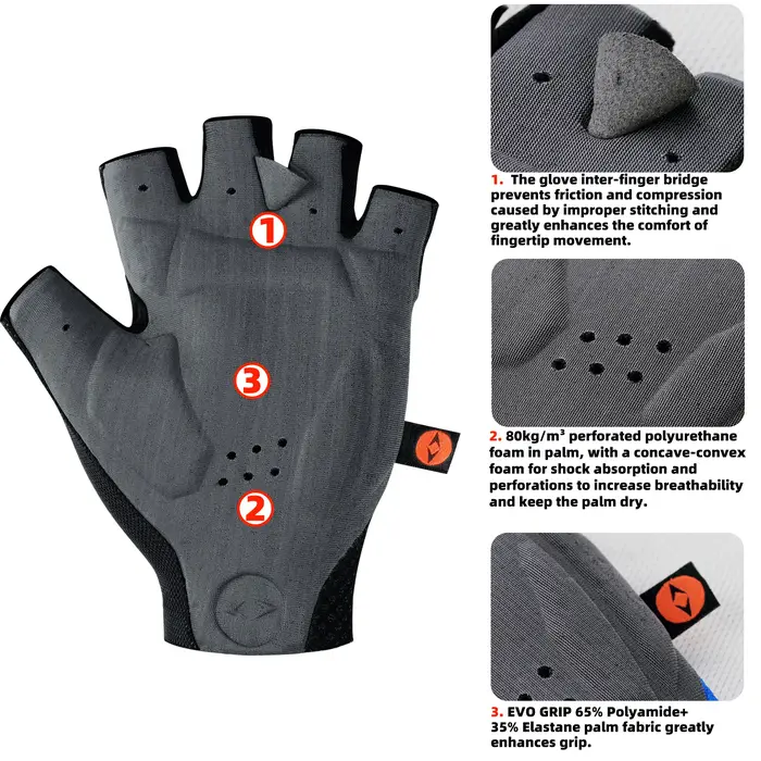 Gants de cyclisme pour hommes DAREVIE, Italie, ELASTIC INTERFACE TEAM PALM 80 KG/m³, gants de cyclisme avec rembourrage, antidérapants, antichocs, gants de sport