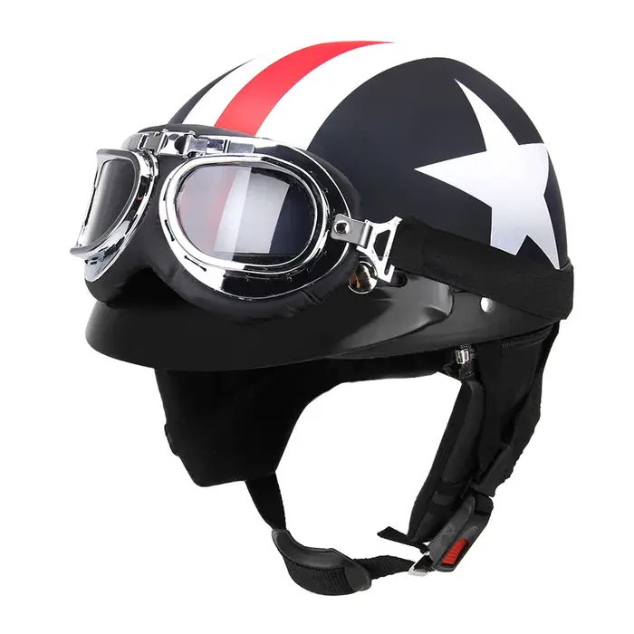 Casque de moto demi-visage ouvert avec lunettes visière écharpe motard Scooter