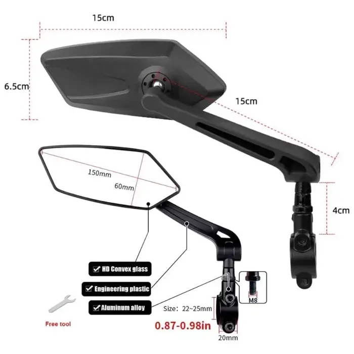 Rétroviseur de vélo, guidon rotatif réglable