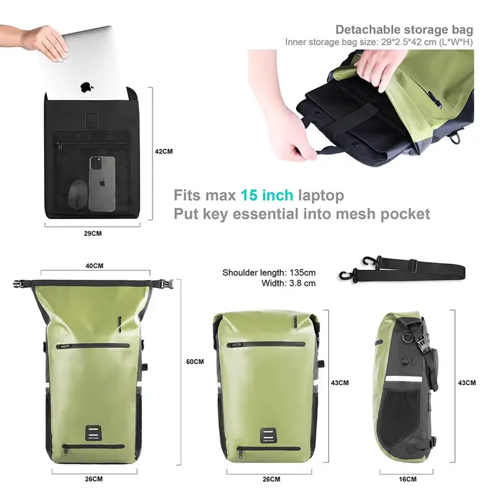 Rhinowalk – sacoche de vélo 22l, entièrement étanche, capacité arrière, support arrière multifonctio