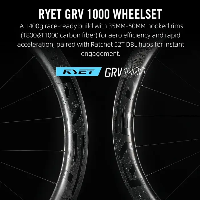 Jeu de roues en carbone RYET 1280g pour gravier