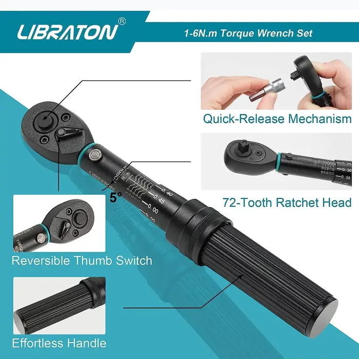 Clé dynamométrique pour vélo 1/4 ''1-6Nm, 0.05 Nm Micro, jeu de clés dynamométriques à clic d'entraînement, douilles hexagonales Torx/étoile, barre d'extension
