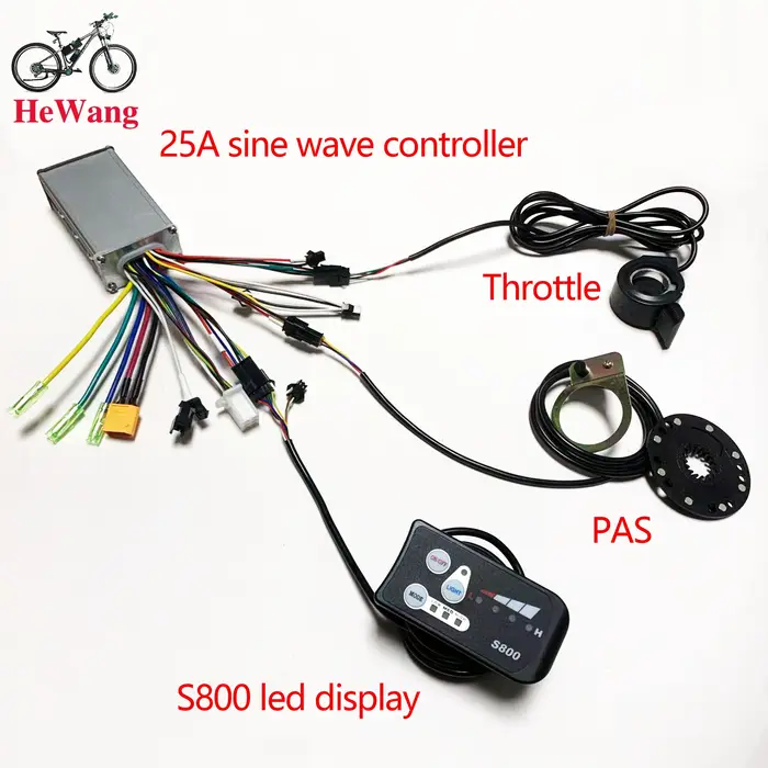 Kit de vélo électrique 24V/36V/48V: contrôleur d'onde sinusoïdale 25A avec instrument LED S800