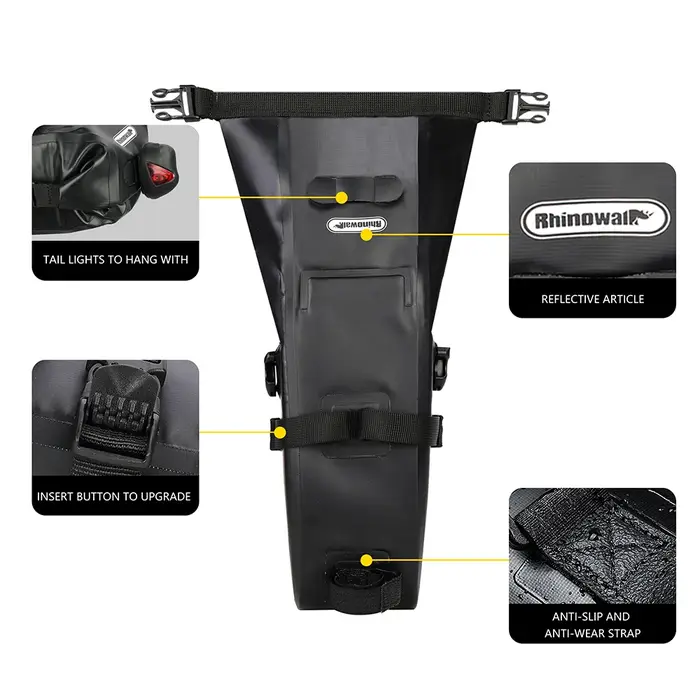 Rhinowalk Sac de Selle de Vélo, Entièrement Étanche pour le Cyclisme, VTT, Outils de Réparation de Route, Sac Arrière de Vélo, Accessoires 1.5L, 2.5L