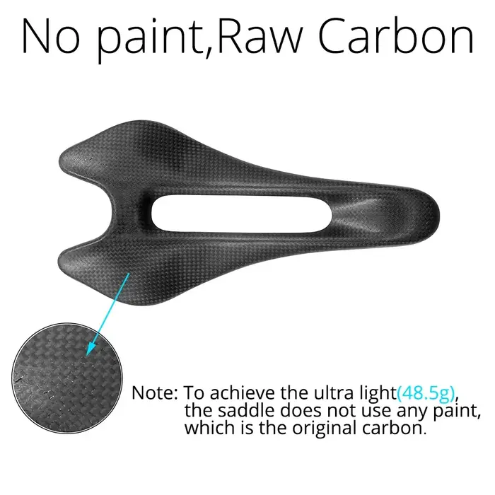 Selle de vélo ULLICYC entièrement en carbone 48g 3K Raw Matte 242x122mm 7x9mm Rail ovale