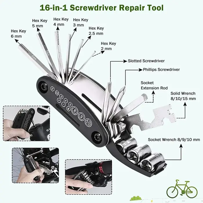 Kit d'outils de réparation de vélo 11 en 1