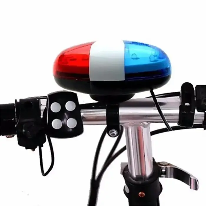 Sonnette de vélo électrique à 6 LED, 4 tons, klaxon de vélo à LED, lumière de police en iode, sirène