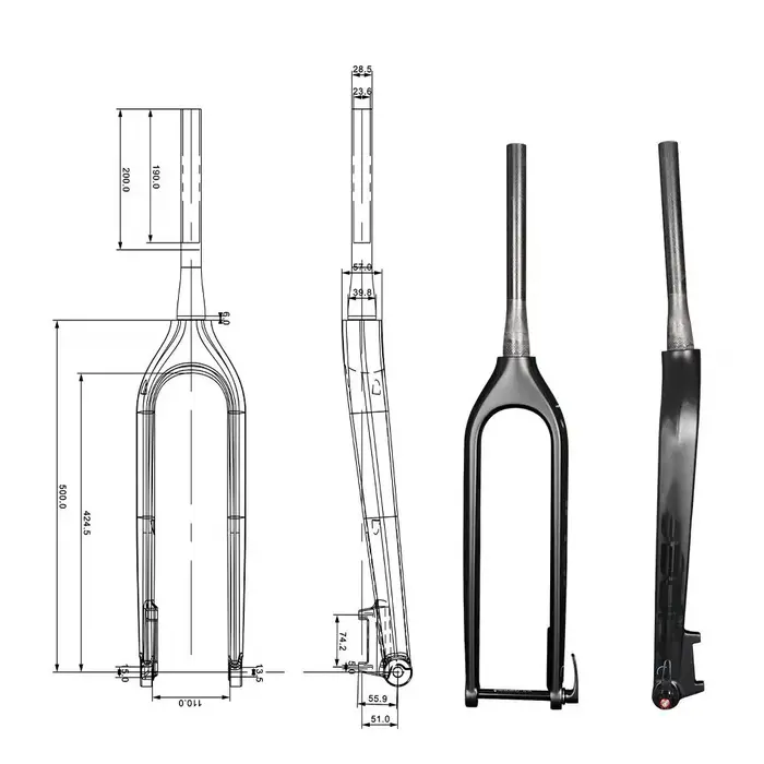 Fourche entièrement en carbone pour vélo de montagne
